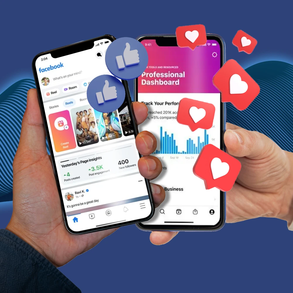 Facebook and Instagram on a mobile phone