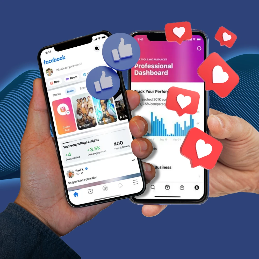Facebook and Instagram on a mobile phone