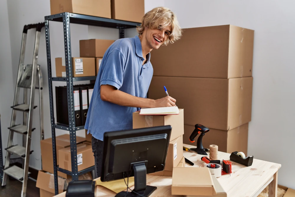 Young business worker using laptop